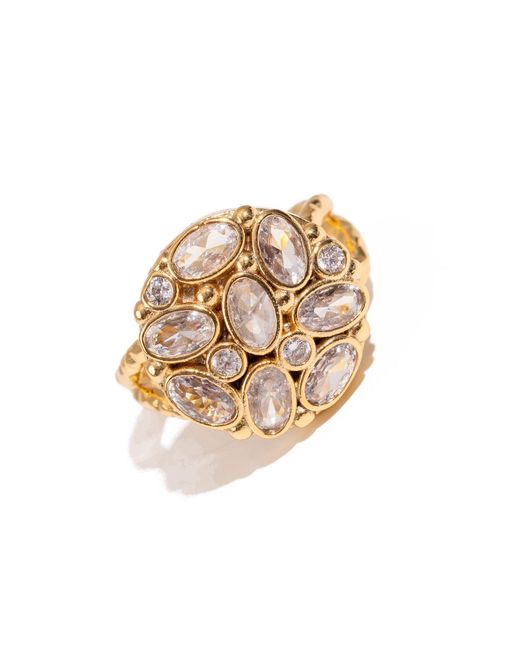 Ebru Jewelry Metallic Radiant Cluster Swarovski Crystal Adjustable Ring