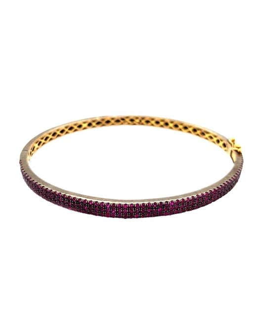 Artisan Purple Three Raw Ruby Gemstone In 18k Solid Gold & 925 Silver Designer Bangle