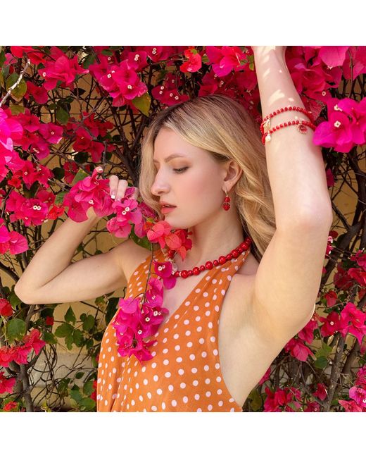 Farra Red Coral With Raspberry Earrings
