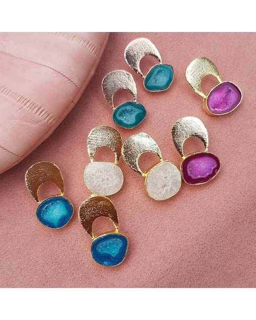 YAA YAA LONDON Blue Quietly Confident Agate Crystal Earrings