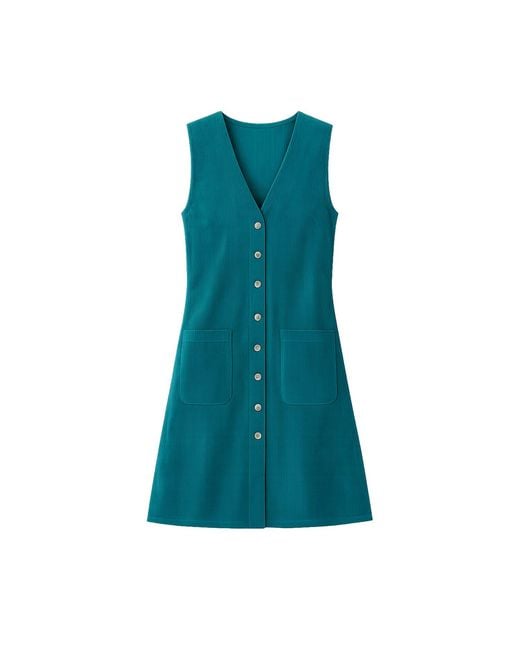 Yumi' Blue Cord Button Through Pinafore Dress With Pockets