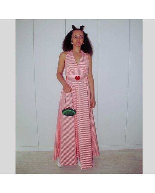 Couture to Your Door Pink Stripped Maxi Halter Neck Dress