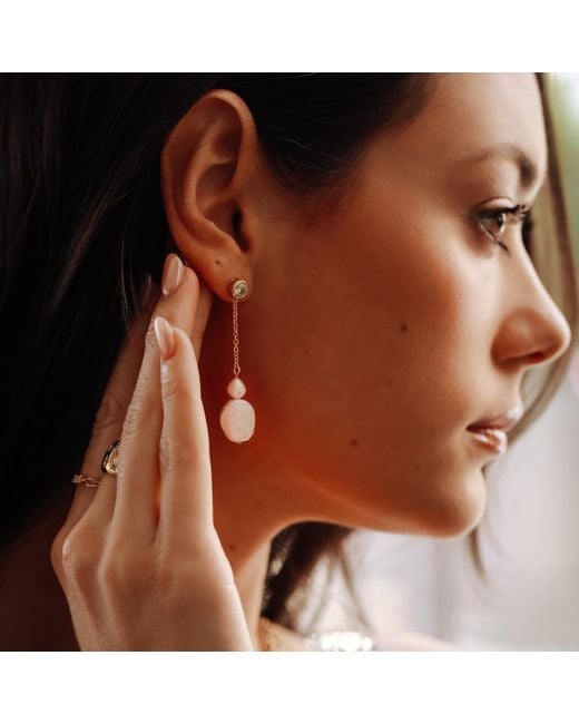 Leeada Jewelry Metallic Finley Drop Earrings Pearl