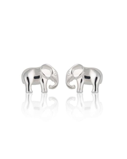 Lily Charmed White Sterling Elephant Stud Earrings
