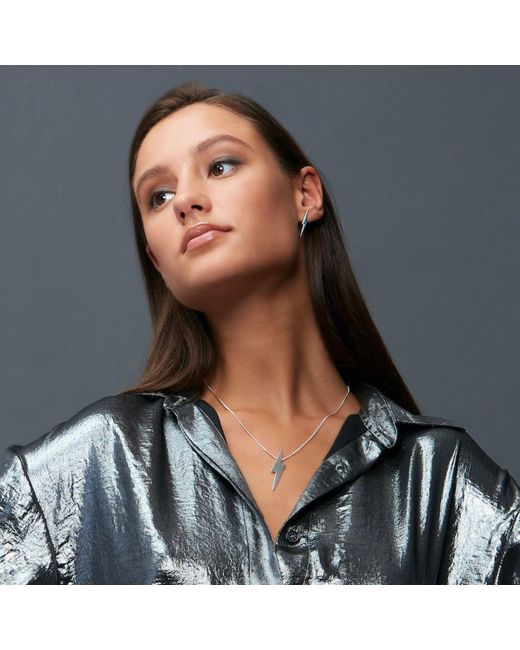Edge Only Metallic 3D Pointed Lightning Bolt Earrings Sterling