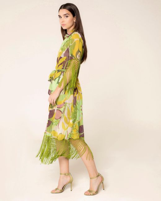 Niza Green Midi Fringed Dress Malia
