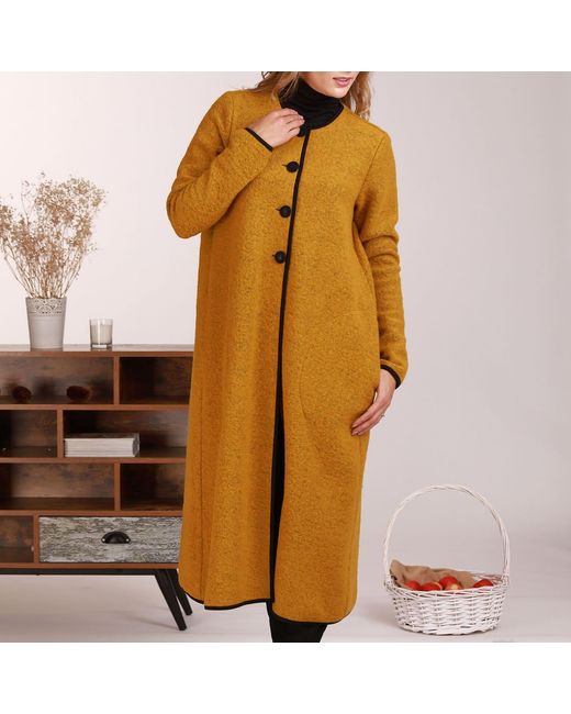 Nikka Place Brown Minimalist Boiled Wool Cardigan With Buttons And Pockets