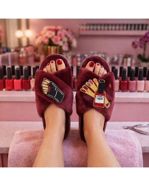 Laines London Purple Classic Laines Slippers With Nail Tech Brooches