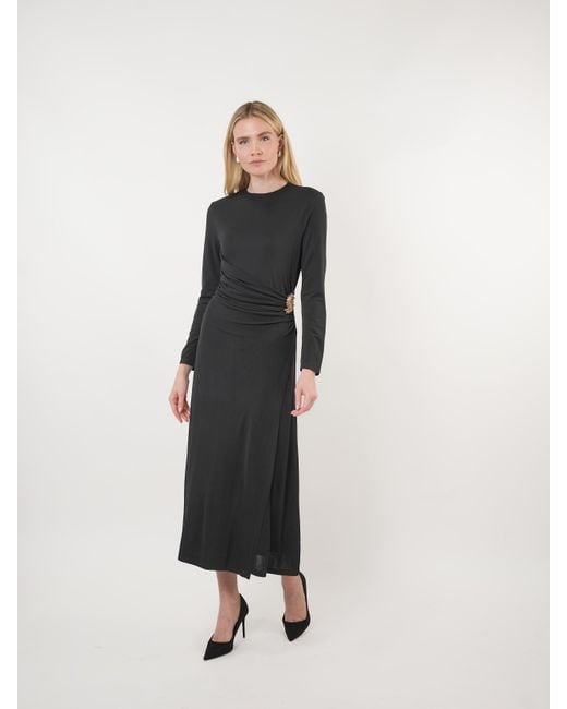 John Abgin Black Mesh Ruched Embellished Maxi Dress