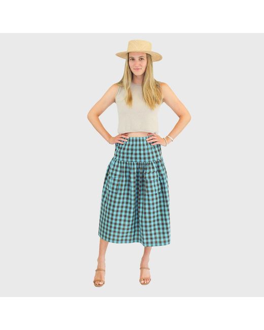 Zenzee Blue Gingham Linen Cargo Skirt