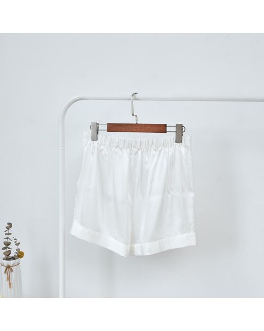 Soft Strokes Silk White Pure Mulberry Silk High-Waisted Shorts