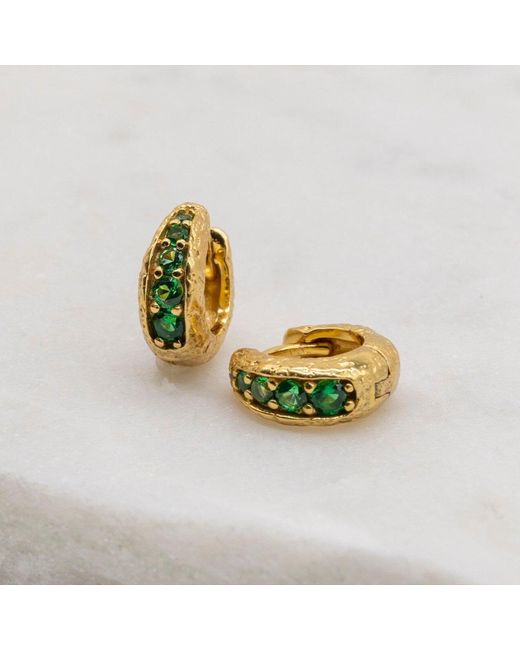 Claire Hill Designs Metallic Emerald Huggie Hoop Earrings