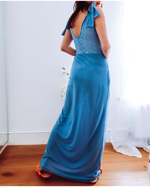 Sophie Cameron Davies Blue Lace Back Maxi Dress