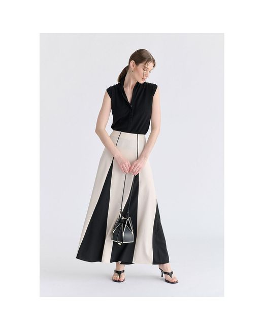 Paisie Multicolor Neutrals Contrast Details Maxi Skirt