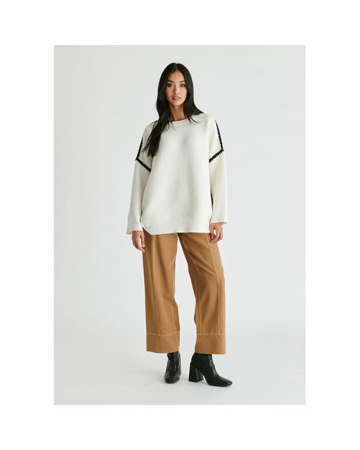 Paisie White Ribbed Jumper With Contrasting Embroidery