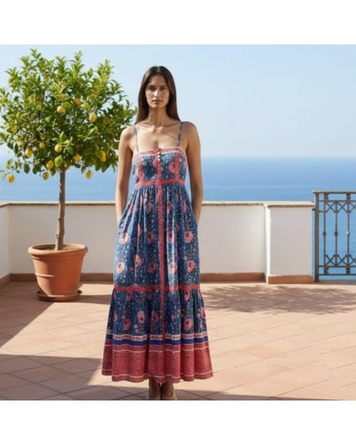 La Mandarine Blue Floral Summer Maxi Dress With Pockets, Lucky