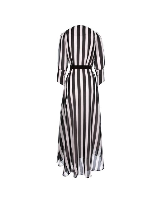Larisa Dragna Black Monochrome Stripes Asymmetric Wrap Dress