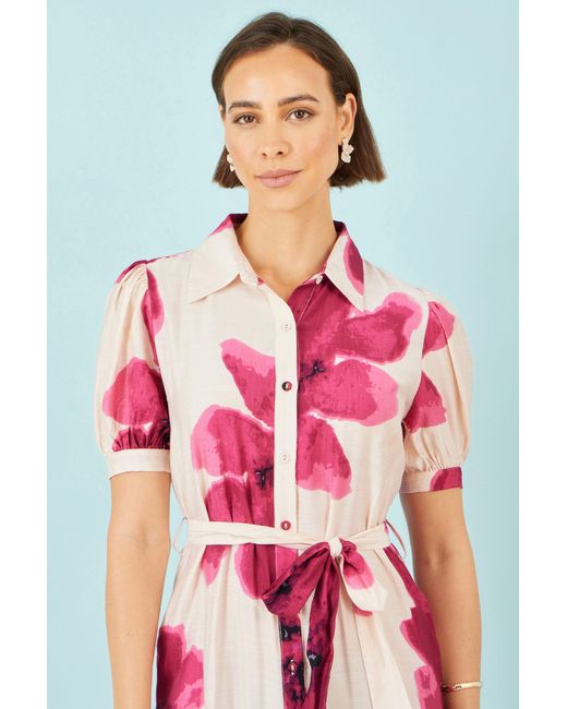 Yumi' Pink Scattered Floral Shirt Dress