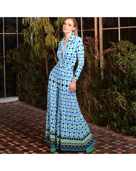 Beatrice von Tresckow Blue Geometric Wide Leg Jumpsuit