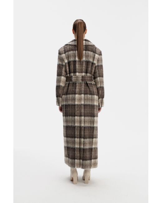 InAvati Gray Checked Maxi Coat With Meida Padding