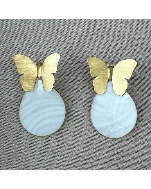 Rare Matters Jewelry Multicolor Spring Butterfly Mother Of Pearl Statement Earrings