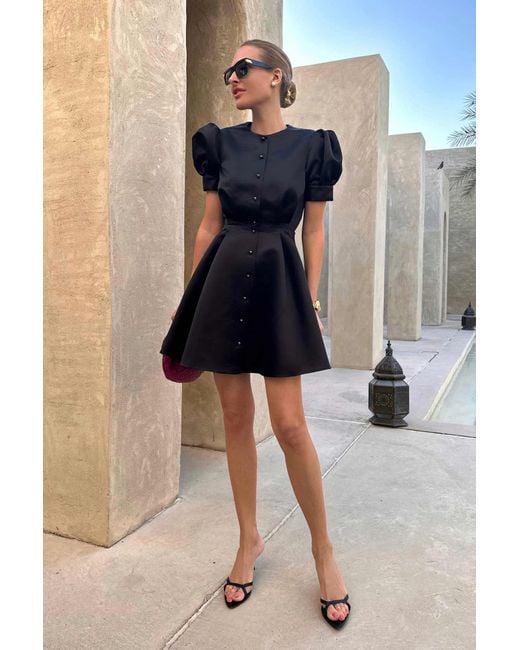 POST MERIDIEM Black Button Front Mini Dress