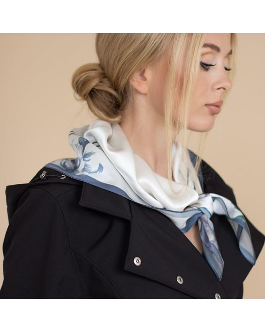 RainSisters Blue Medium Floral Natural Silk Scarf