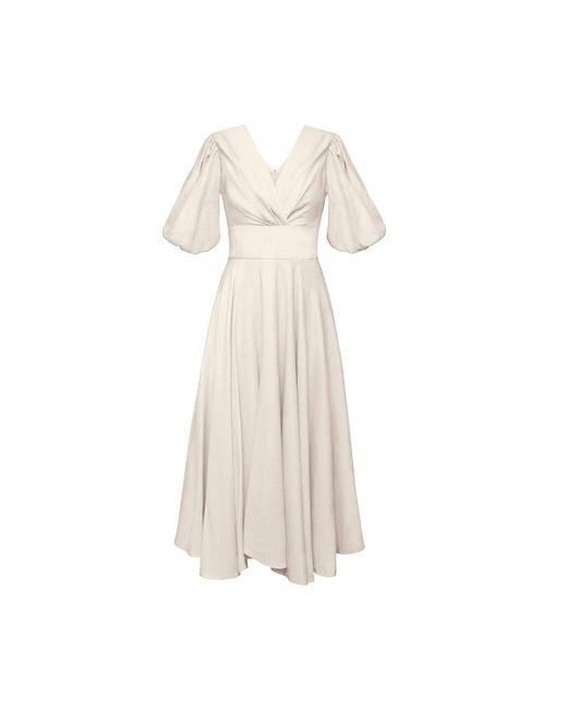 ALINA CERNĂTESCU Natural Neutrals Swan Sustainble Linen Bamboo Cockail And Elegant Day-To-Night Midi Dress