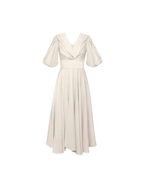 ALINA CERNĂTESCU Natural Neutrals Swan Sustainble Linen Bamboo Cockail And Elegant Day-To-Night Midi Dress