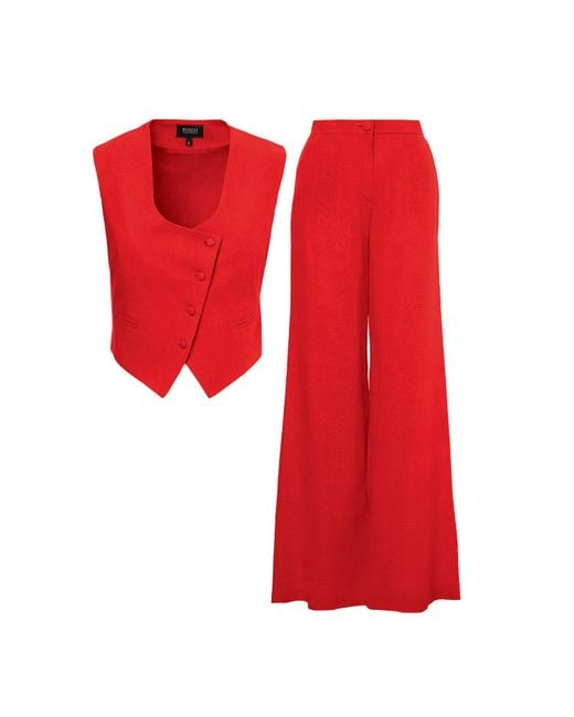 BLUZAT Red Linen Suit With Cut-out Vest And Straight-cut Trousers