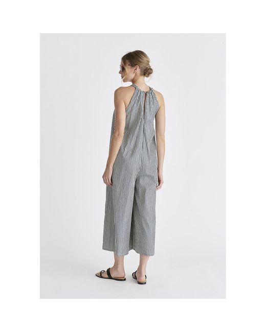 Paisie Gray Striped Halterneck Cotton Jumpsuit