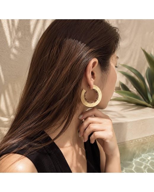 Rare Matters Jewelry Metallic Brushed Metal Hoop Statement Earrings With Color Rhinestones