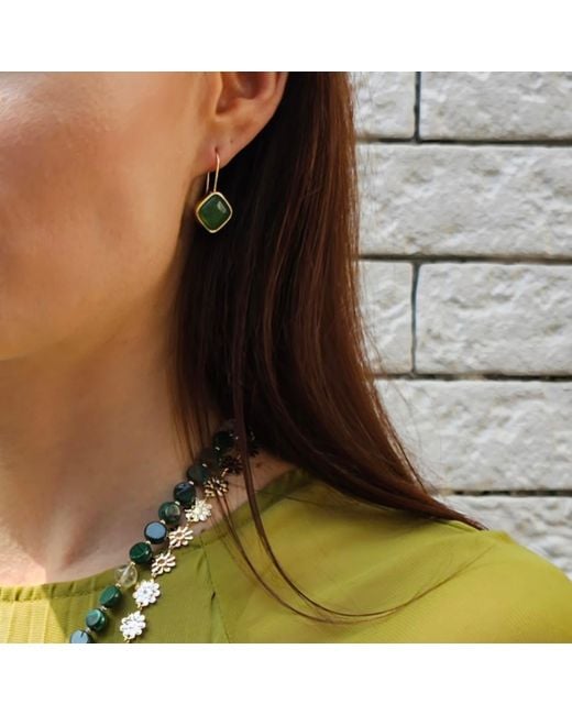 Farra Green Square Shaped Aventurine Earrings