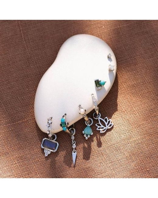 Zohreh White Amazonite Beaded Hoop Earrings Sterling