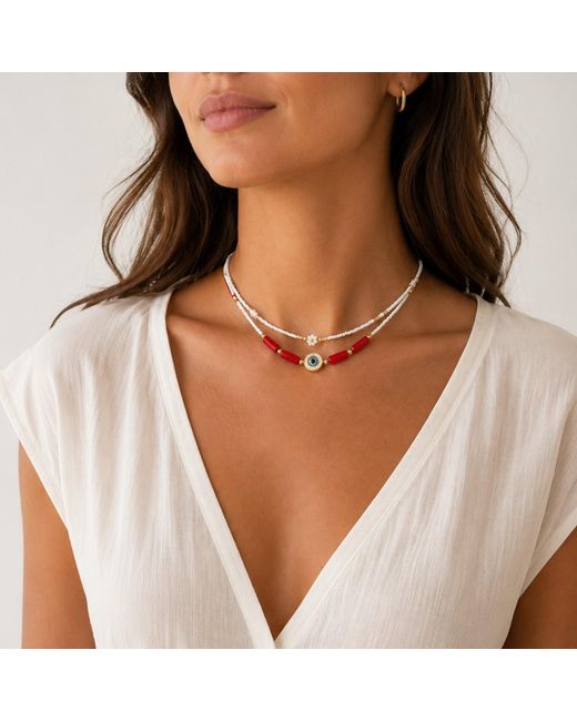 Nuvv Collection Red Evil Eye Beaded Necklace