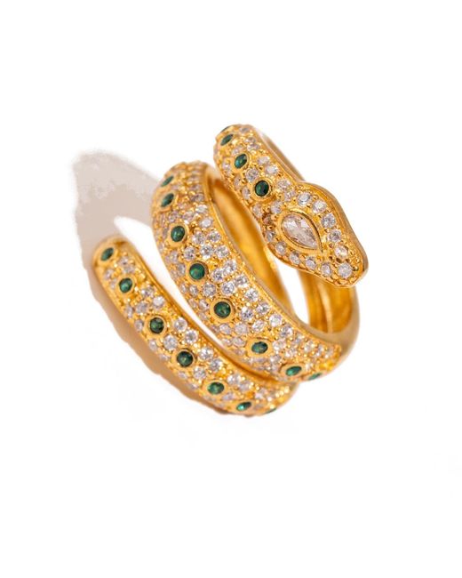 Ebru Jewelry Metallic Mystic Serpent Emerald & Diamond Triple Wrap Ring