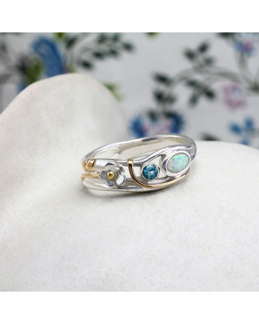 Isla Silver White Topaz & Fire Opal Flower Ring