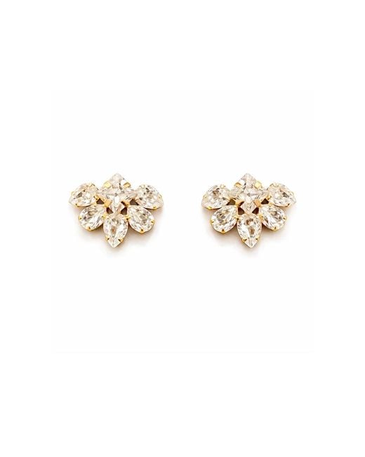 Maison De Gala Metallic Golden Crystal Floral Cluster Earrings