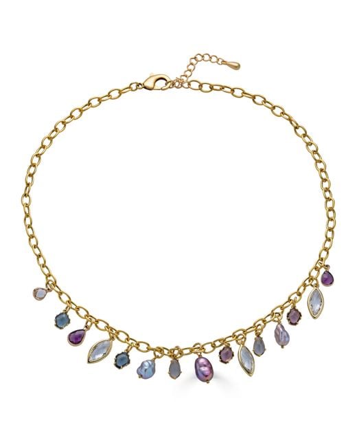 Loni Paul Jewelry Metallic Colorful Gemstone & Pearl Charm Necklace