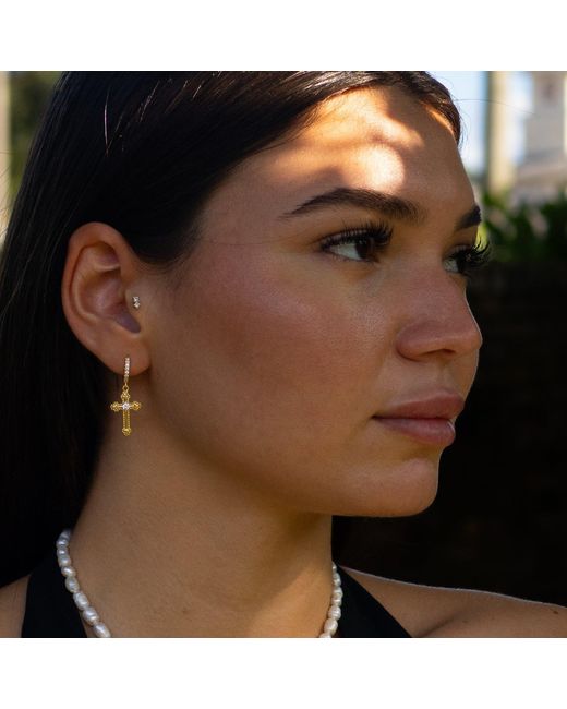 Ebru Jewelry Metallic Divine Spark Cross Vermeil Earrings