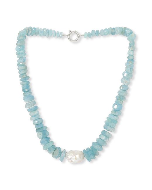 Pearls of the Orient Online Blue Clara Chunky Graduated Aquamarine Necklace With Central Cultured Freshwater Pearl