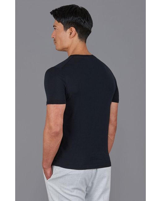 Paul James Knitwear Black Superfine Mercerised Cotton Adriano V Neck Knitted T-Shirt for men