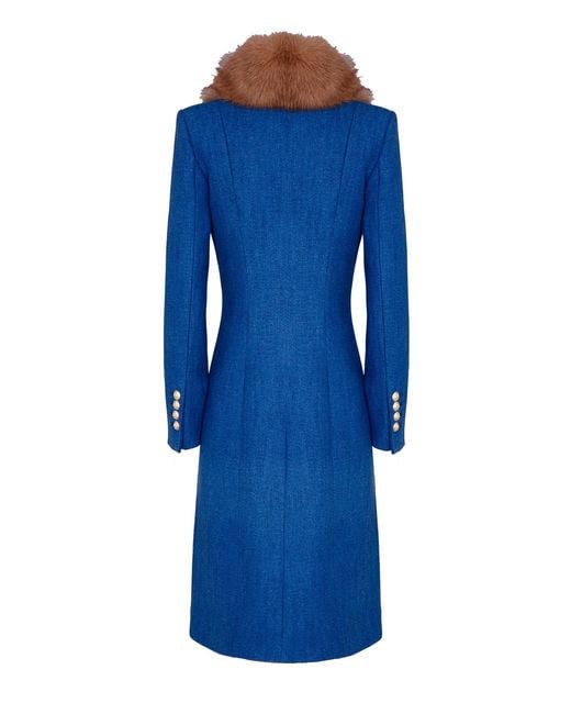 The Extreme Collection Blue Sapphire Faux Fur Structured Long Coat