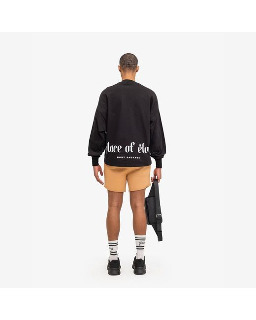 PLACE OF ELMS Black Long-Sleeve Lower Print T-Shirt for men