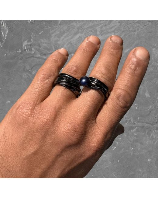 SALLY SKOUFIS Blue Moon Shadow Ring With Natural Pearl