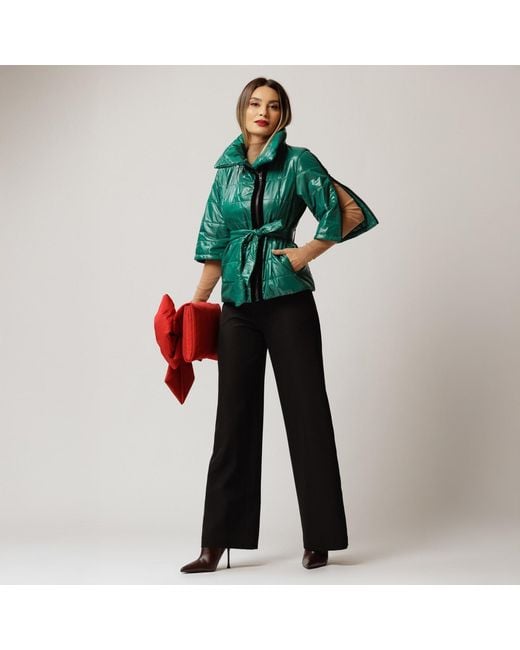 concept A trois Green Emerald Short Jacket With Zippers On The Sleeves And A Drawstring