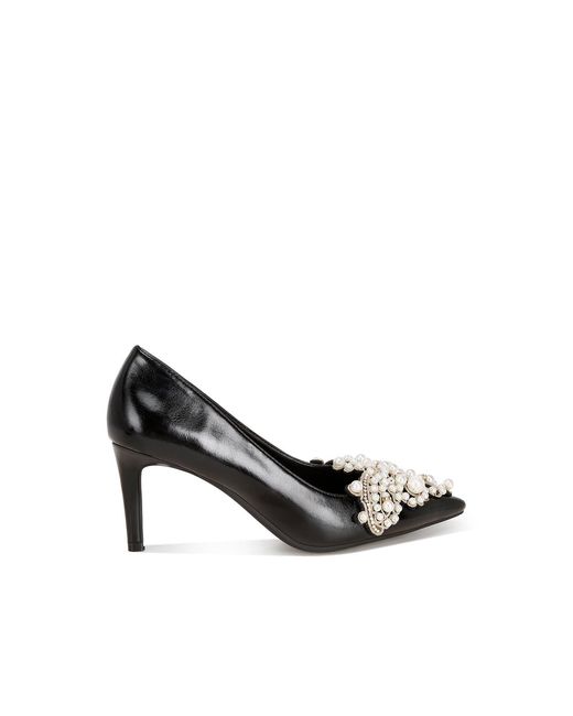 Rag & Co Black Klarta Pearls Brooch Stiletto Pumps