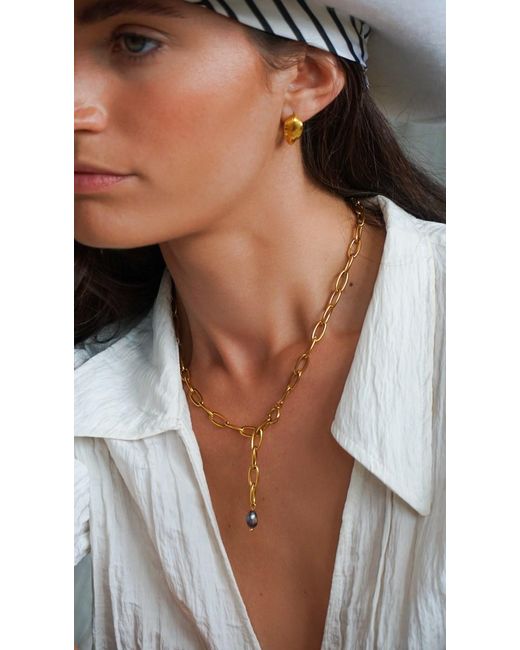 Mickey's Girl Metallic Paperclip Pearl Necklace