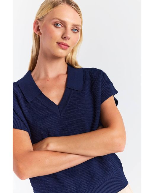 Brodie Cashmere Blue Rippled V Neck Vest
