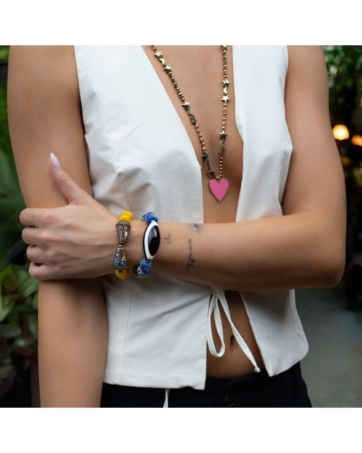 Ebru Jewelry Blue Evil Eye Beaded Chunky Bohemian Bracelet